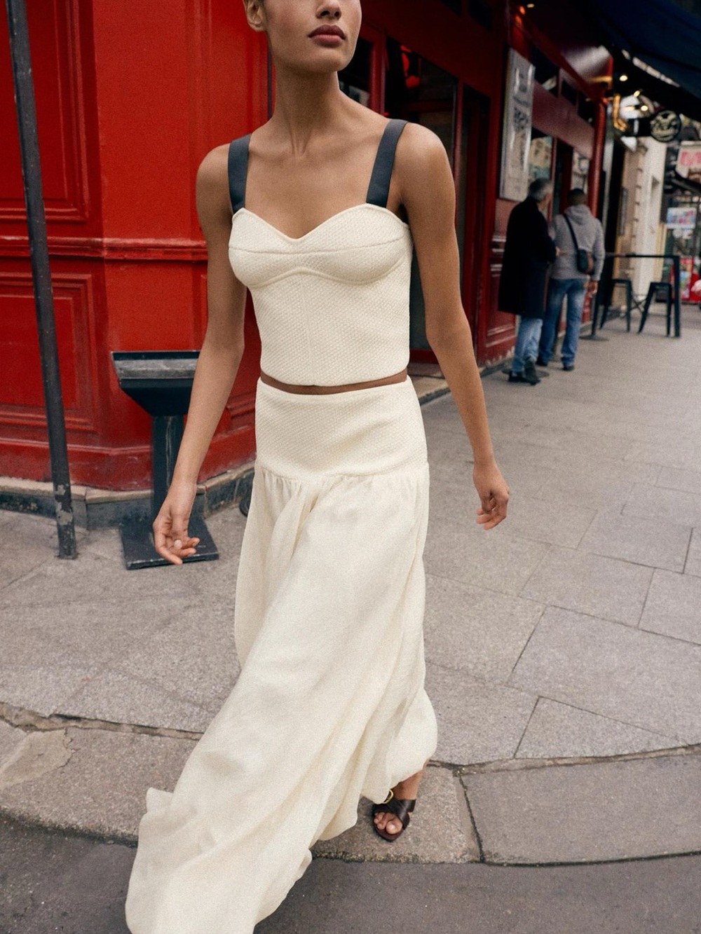 Zara Cream Bustier Camisole with Black Straps